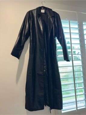 Le Lis Black Long Faux Leather Trench Coat